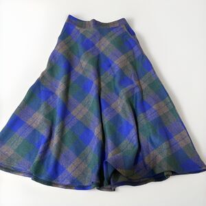 Women’s Plaid Wool Blend Skirt Large 10 Tartan A-Line High Waist Pockets Zipper